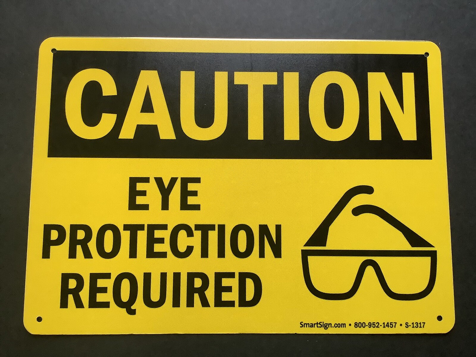 SmartSign Caution Eye Protection Required Sign Aluminum 10″ x 14″ Yellow Black