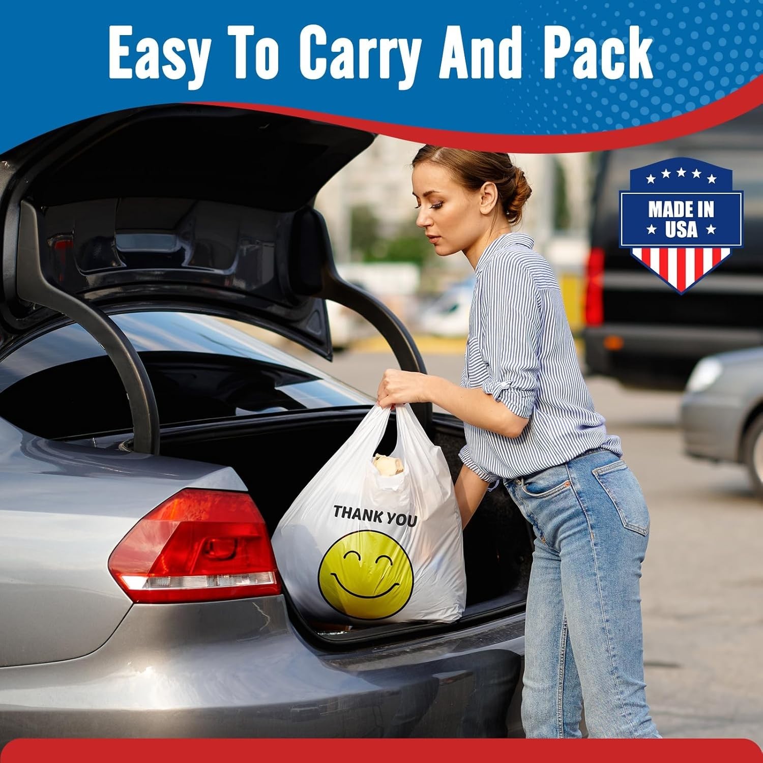 2000 Thank you T-Shirt Bags 1/6 12″ x 6.5″ x 21″, Plastic Grocery Shopping Bags