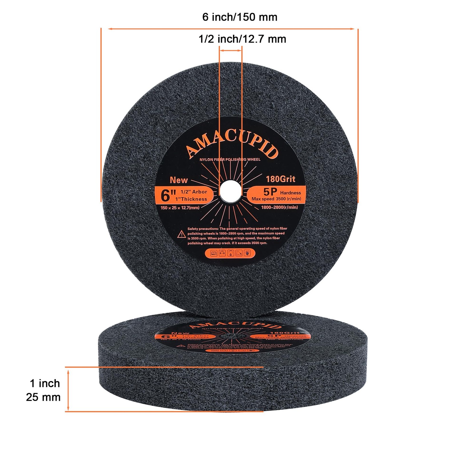 AmaCupid Nylon Fiber Brushed Buffing Wheels 6 Inch 5P Hardness. for Dark Grey