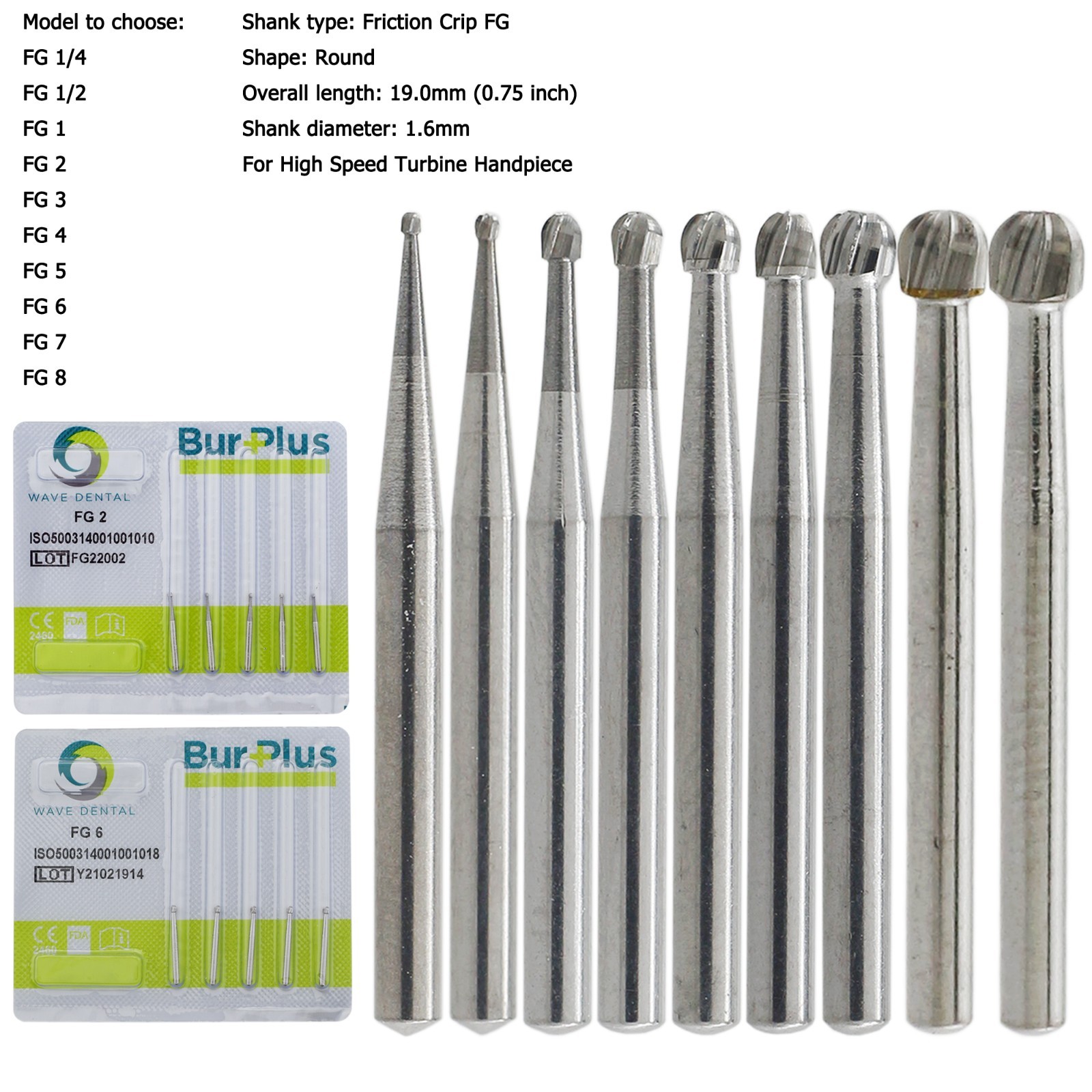 Wave Dental Carbide Burs Round Bur FG 330 1/4 2 6 8 557 High Speed Friction Grip