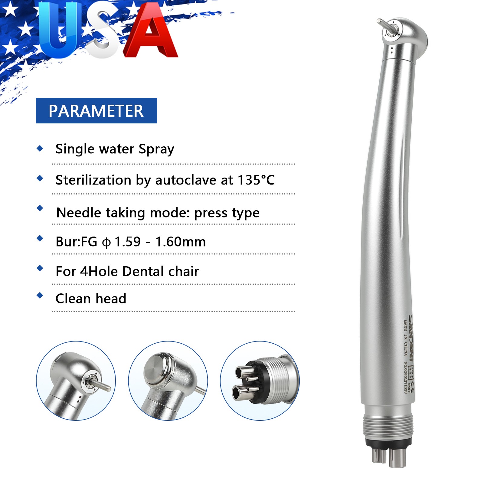 10pcs SANDENT NSK PANA MAX Style Dental High Speed Handpiece Push Button 4 Hole