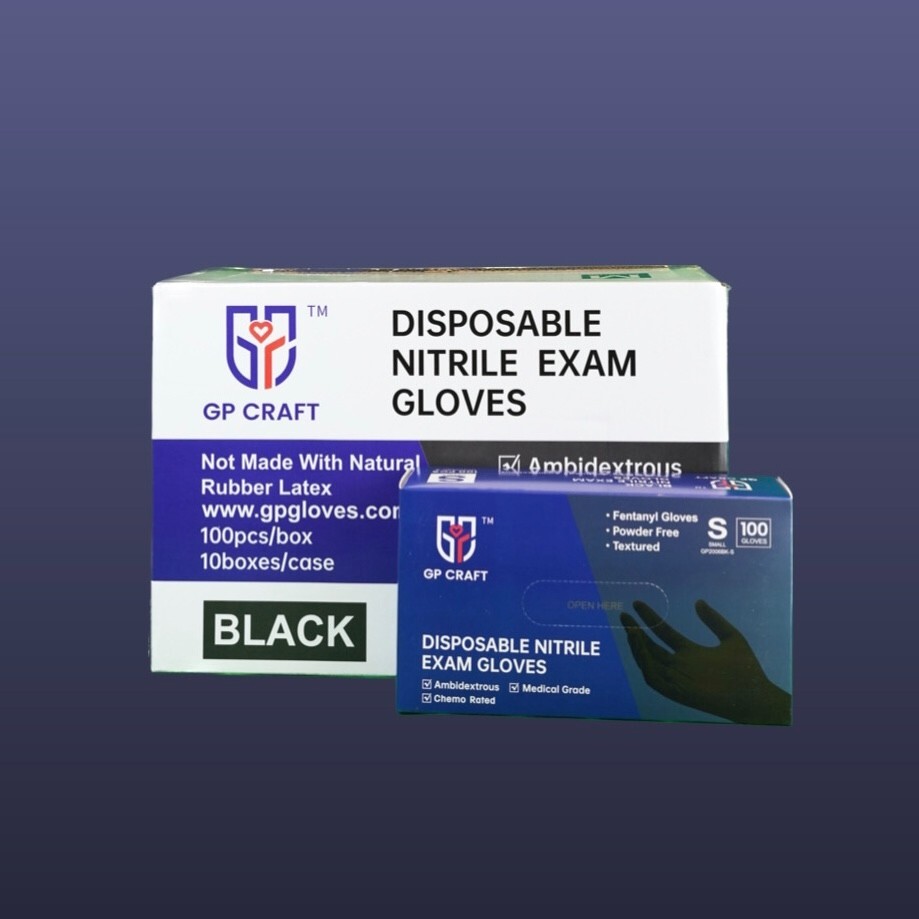 GP CRAFT Nitrile Gloves, 5 Mils, Medical, Fentanyl Resistant, Black,Case of 1000