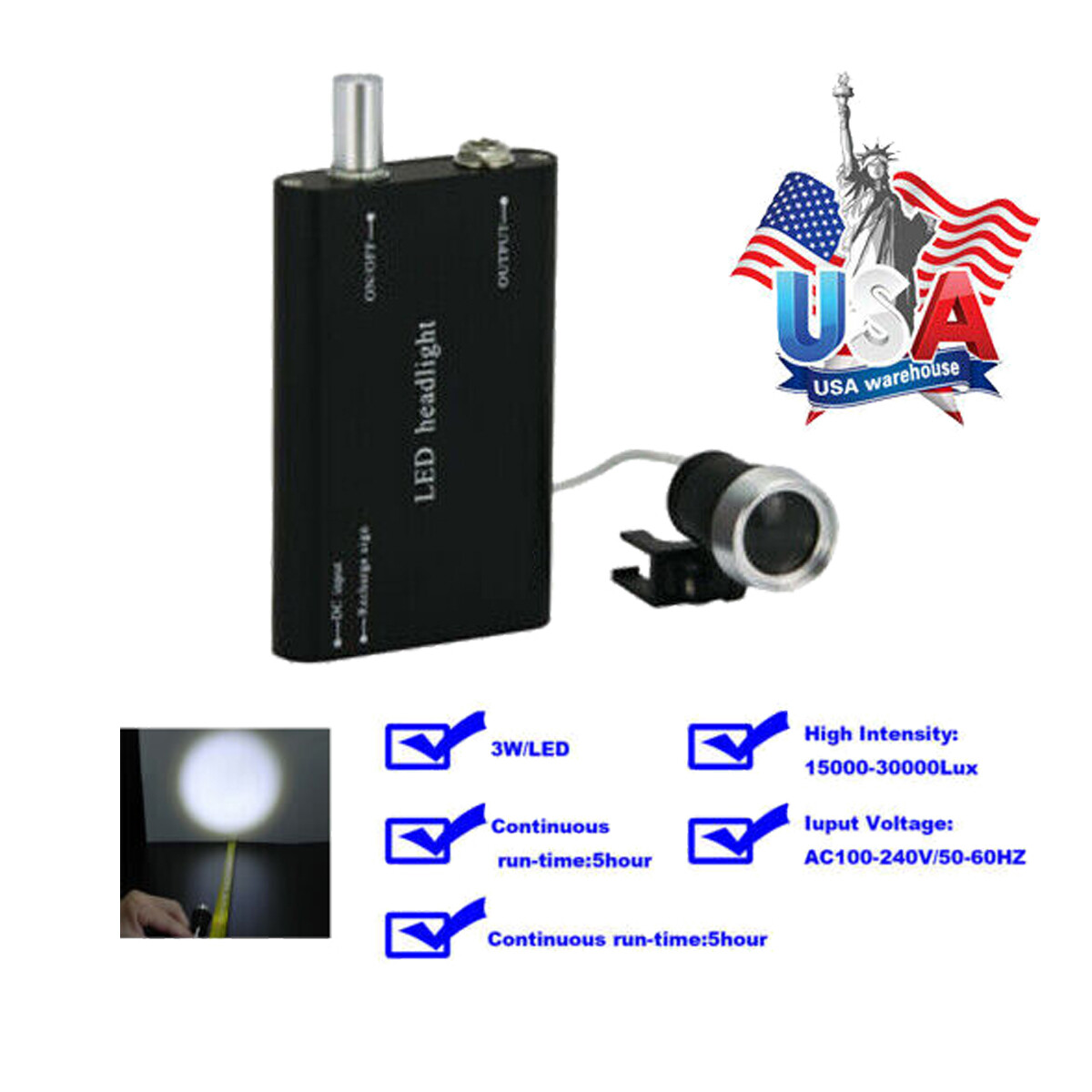 【USA】Dental 3W LED Headlight Medical Surgical LED Light Head Lamp for Dentist
