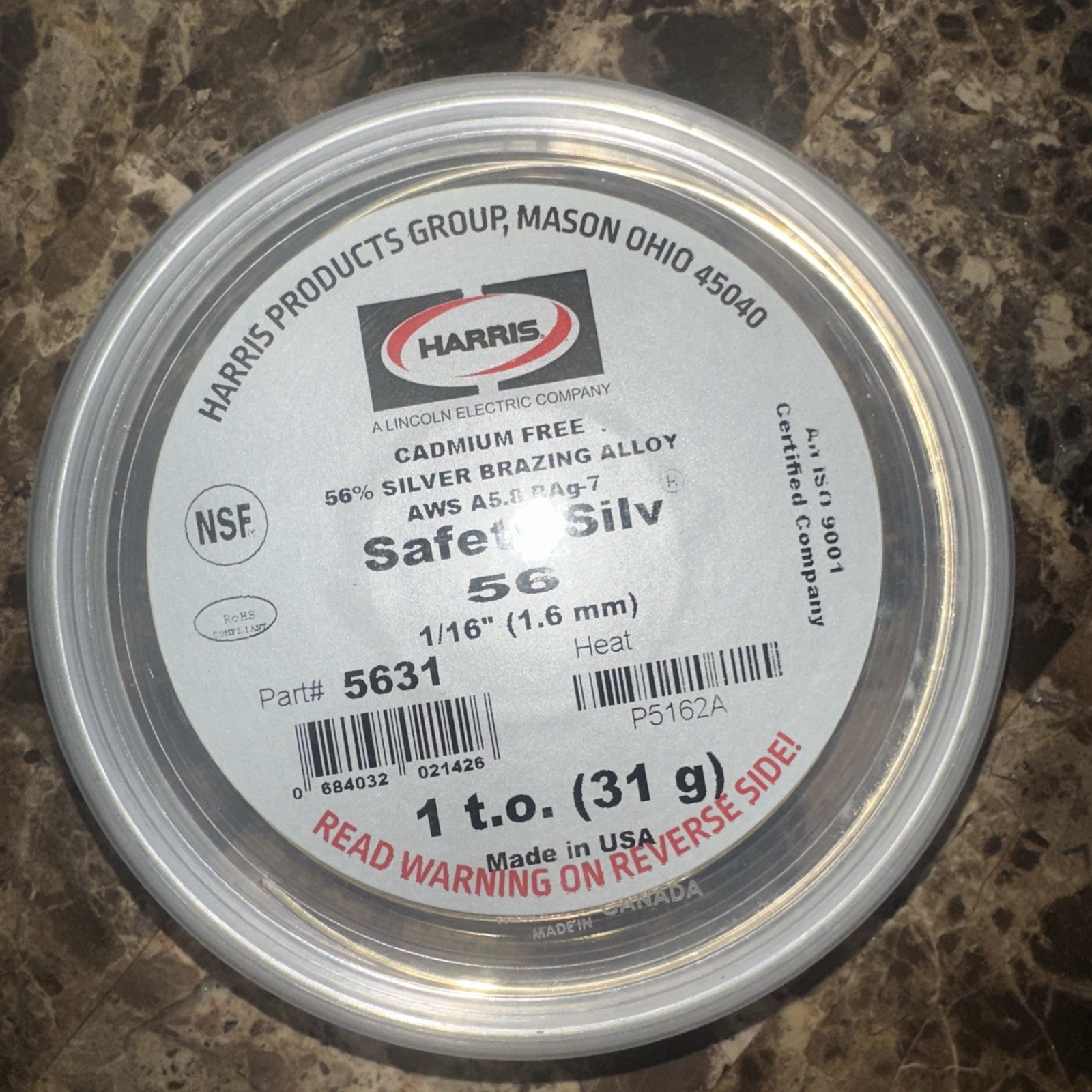 JW HARRIS 5631 Safety-Silv 56 Silver Solder Brazing Alloy