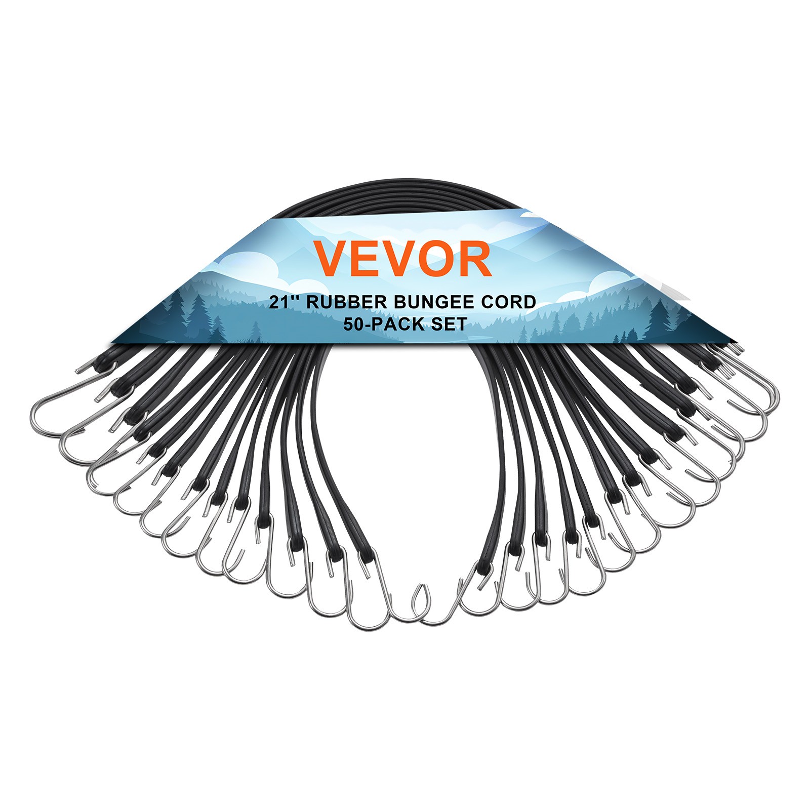 VEVOR 50 Pack 21″ Bungee Straps Set Heavy Duty Rubber Bungee Cord w/S-Hook