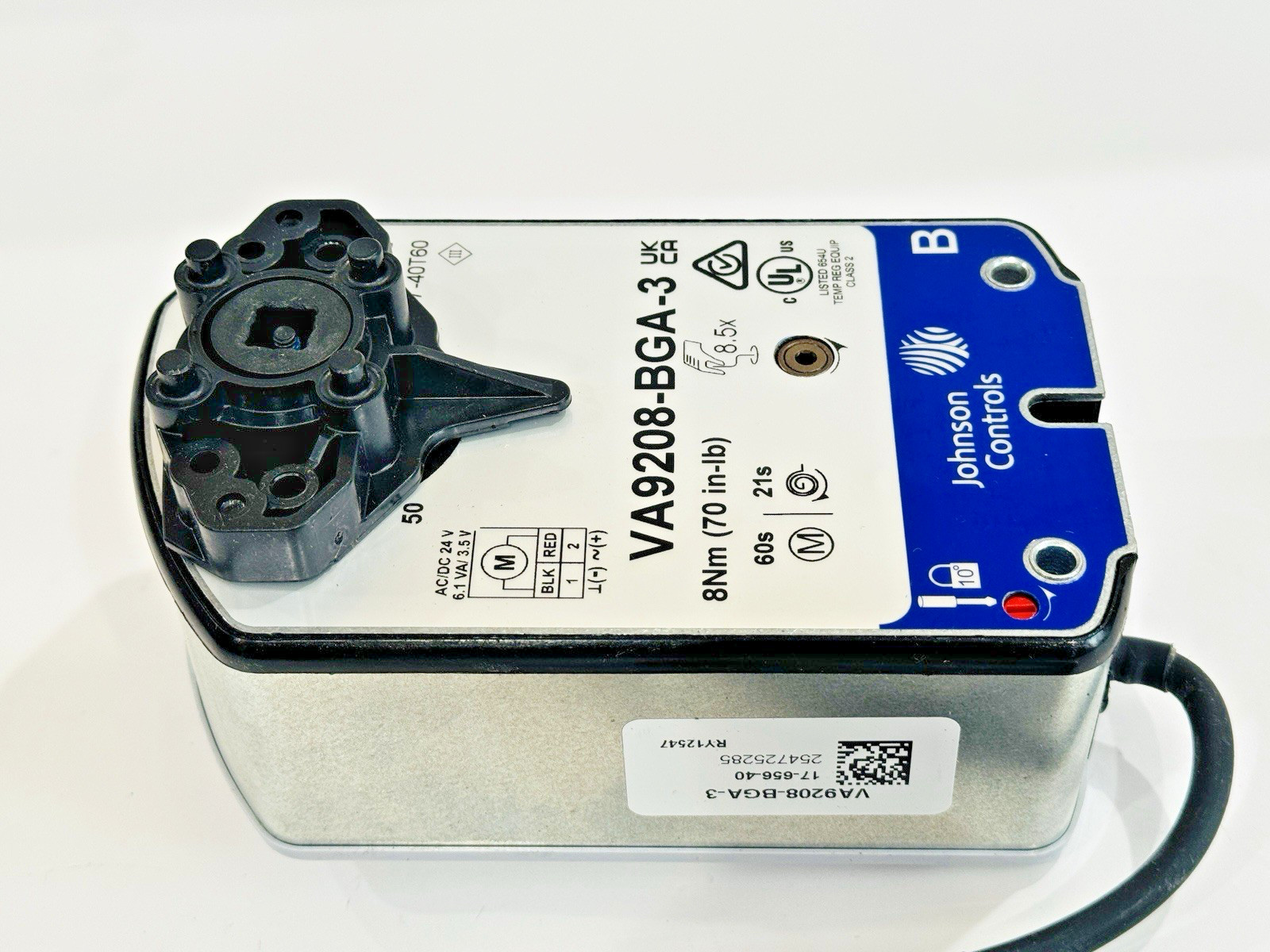 Johnson Controls VA9208-BGA-3 Electric Spring Return Valve Actuator, 24V