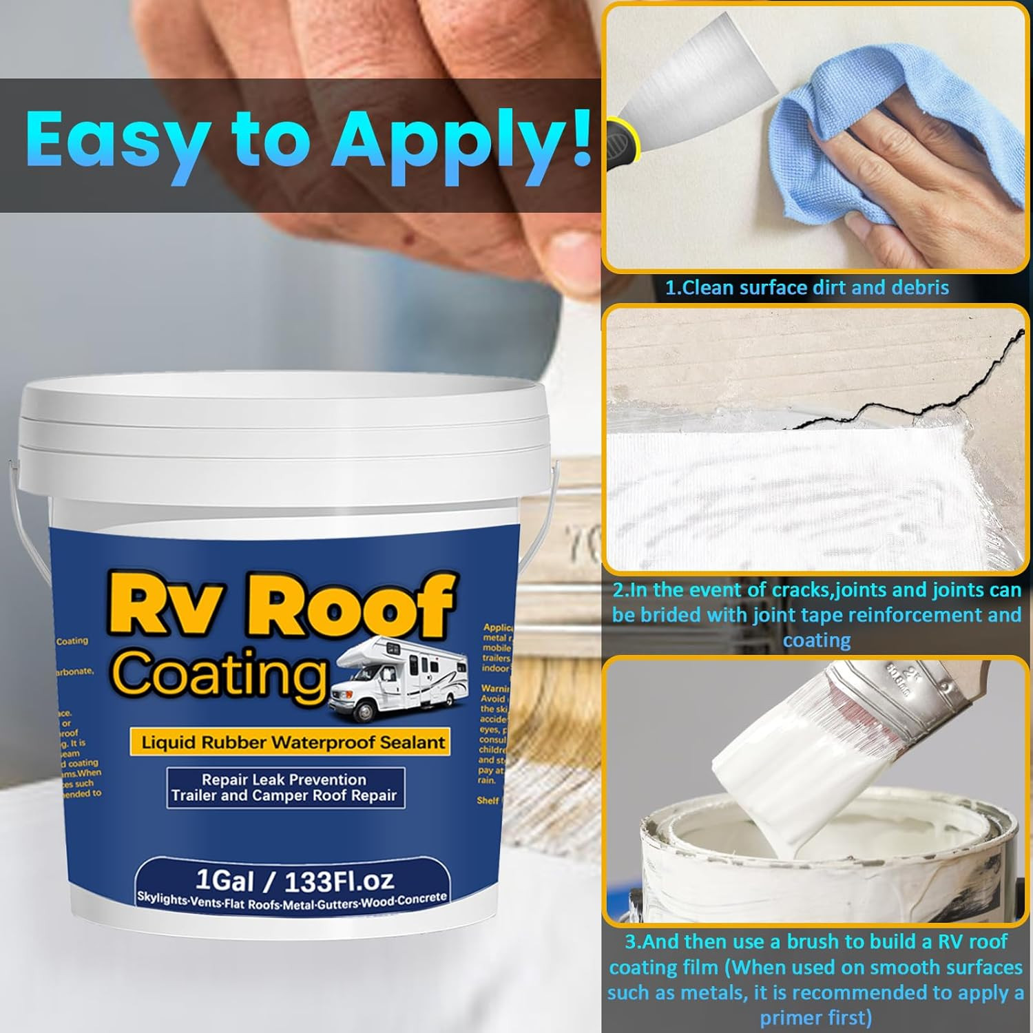 1Gal/133Fl.Oz Liquid Rubber Rv Roof Coating White Waterproof Sealant Camper Roof