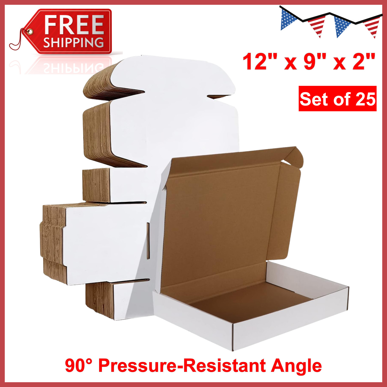 White Corrugated Mailers 12x9x2″ Shipping Packing Boxes Set of 25, Cardboard Box