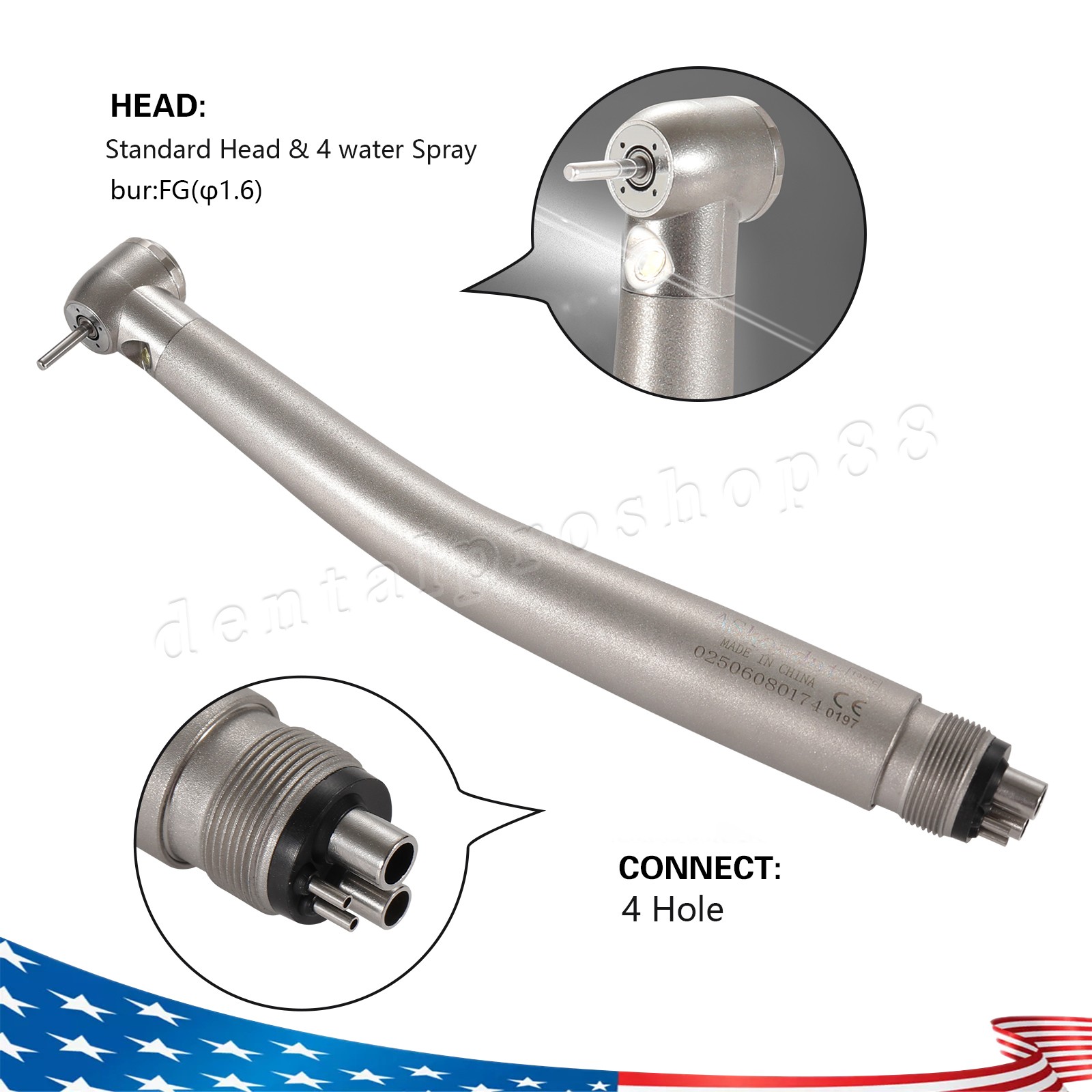 Standard Dental Fiber Optic LED E-generator high speed handpiece Turbine 4 Holes