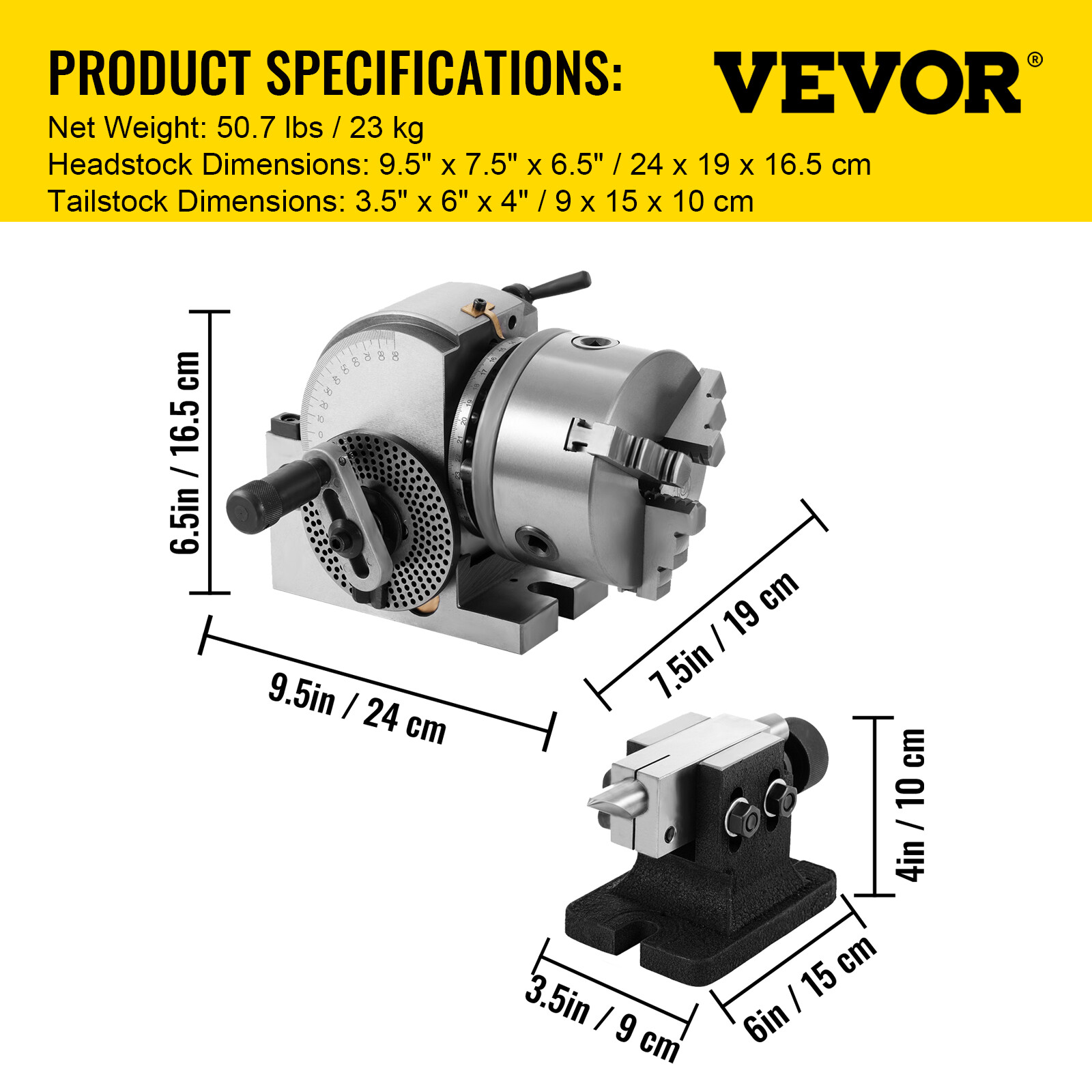 VEVOR BS-0 Semi 5″ Indexing Dividing Head 3-Jaw Chuck Tailstock For CNC Milling