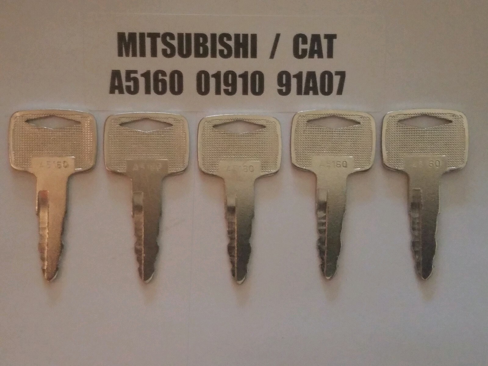 5 Mitsubishi CAT Caterpillar Forklift Ignition Keys 91A07, 01910 , A5160
