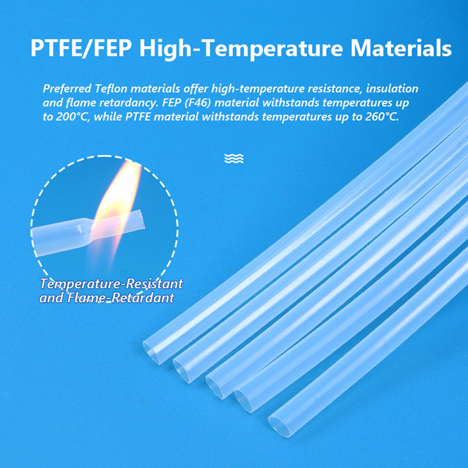 Clear 4:1 PTFE Heat Shrink Tubing 260°C HIGH TEMP Tube Preservative Sleeving
