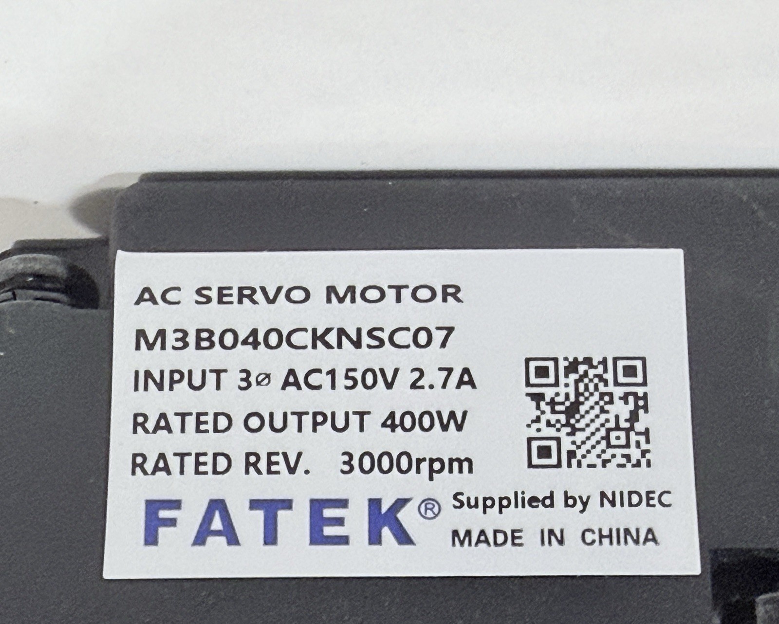 FATEK M3B040CKNSC07 AC Servo Motor 400W 3000RPM NIDEC IP65 CNC