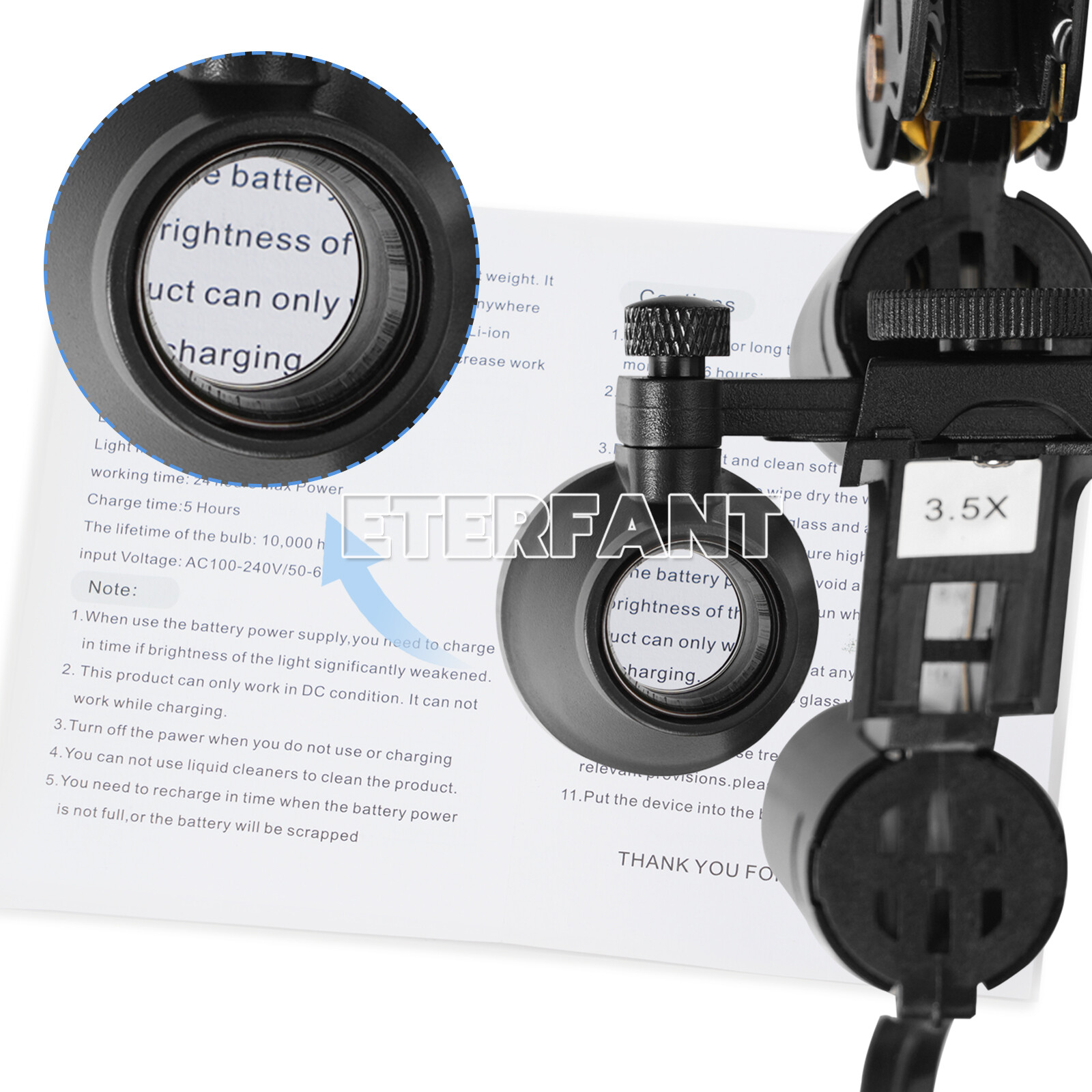 3.5X Dental Surgical Headband Binocular Loupes with 5W LED Head Light 2 Leds