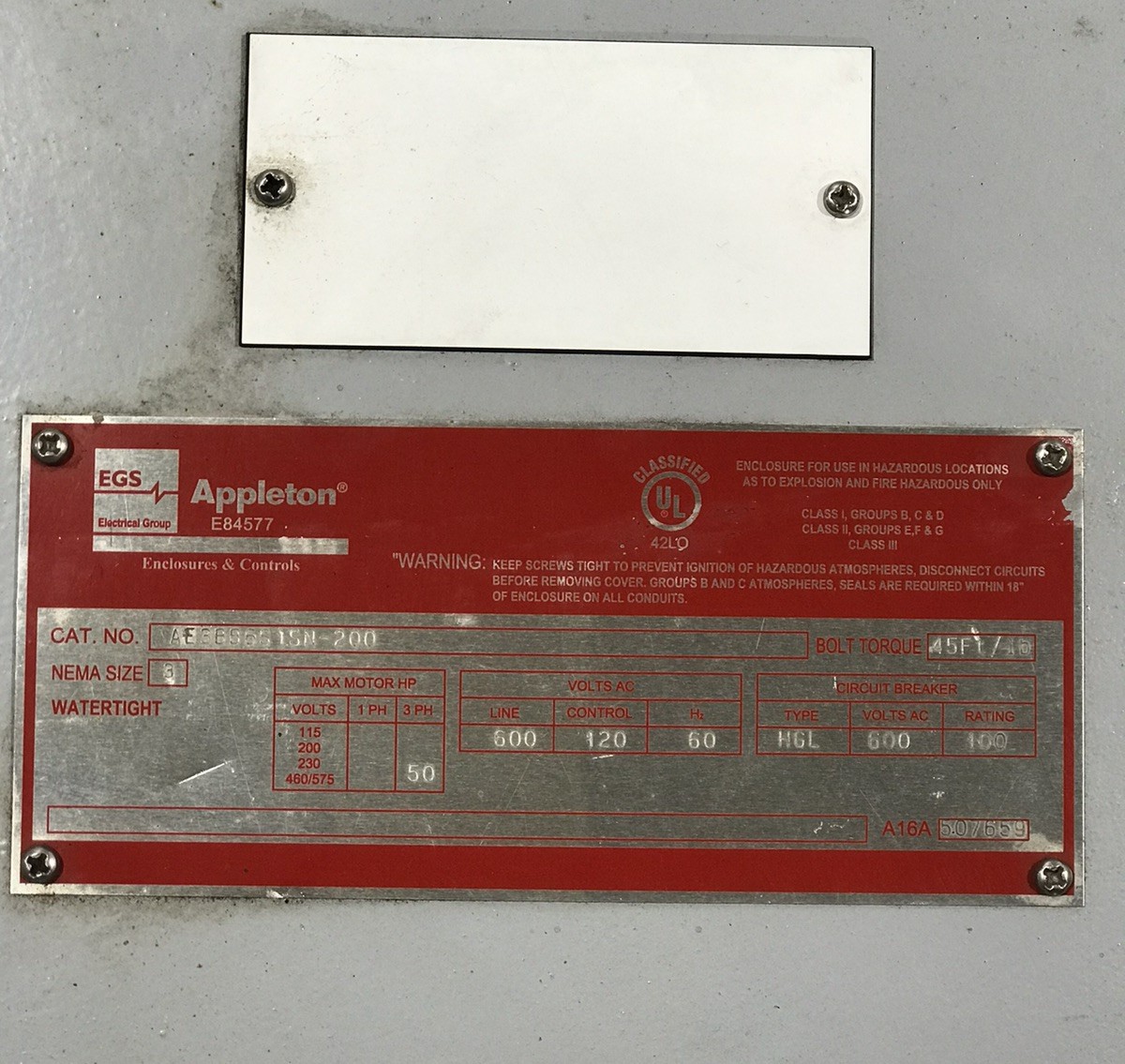 HOUSTON NEW EGS APPLETON AE3BB6S1SN-200 EXPLOSIONPROOF COMBO STARTER SIZE 3