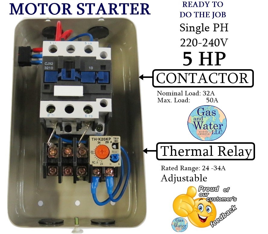 G&W 5HP Magnetic Electric Motor Starter Control 5 Hp Single Phase 220/240v