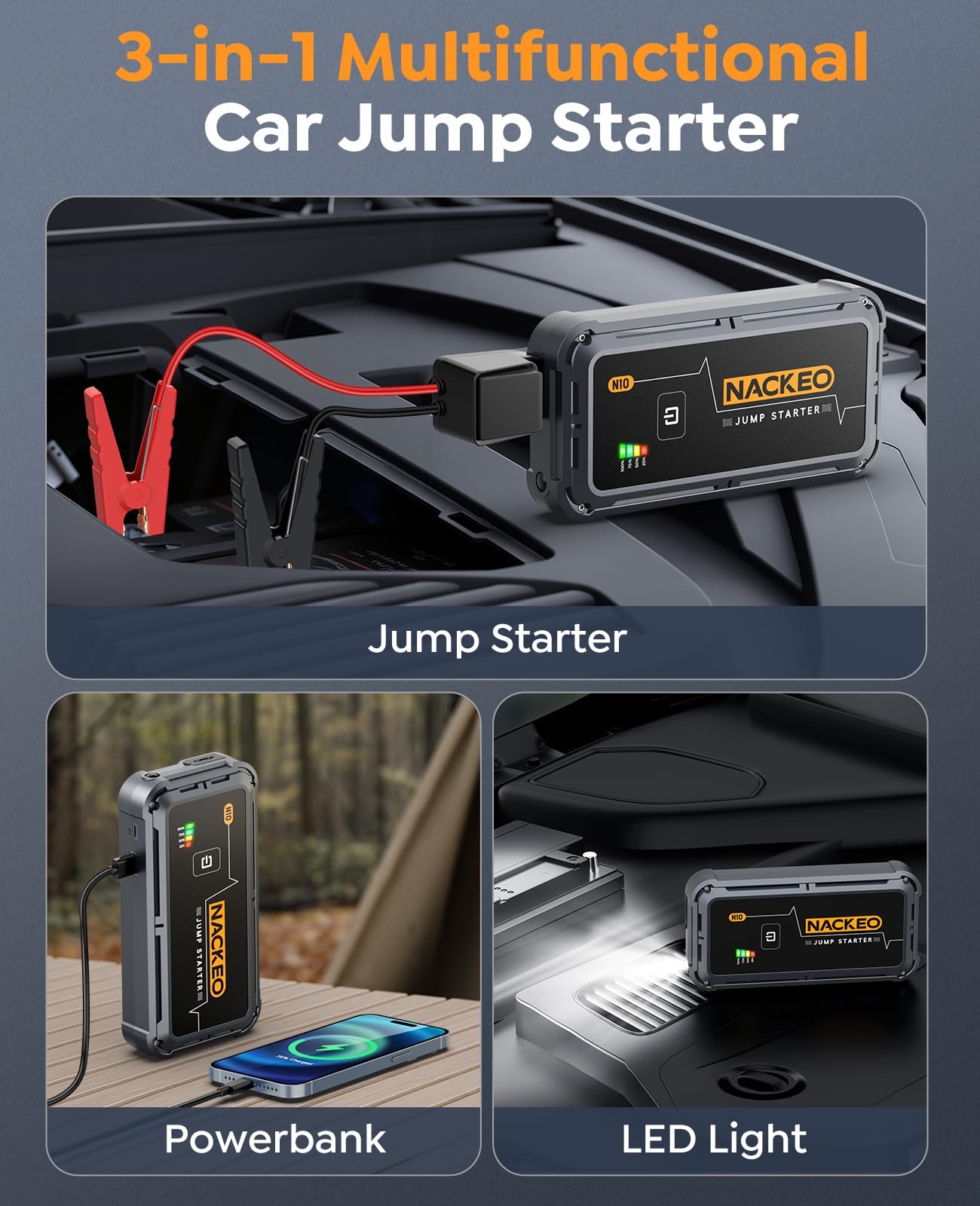 NACKEO Portable Car Battery Jump Starter 5000A Car Jump Starter Battery Pack
