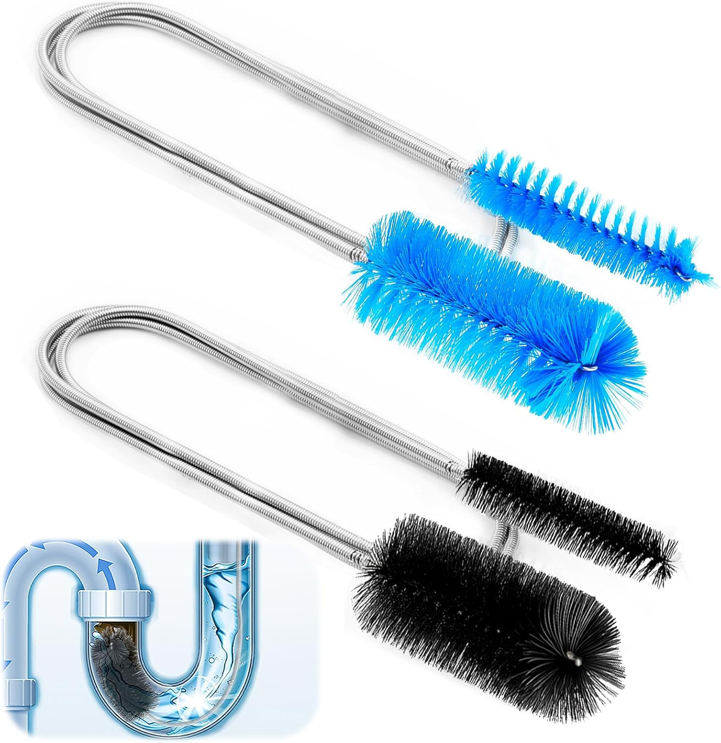 2 Pcs Flexible Drain Pipe Cleaning Brush, 36″ Extra Long Double Ended Nylon Bris