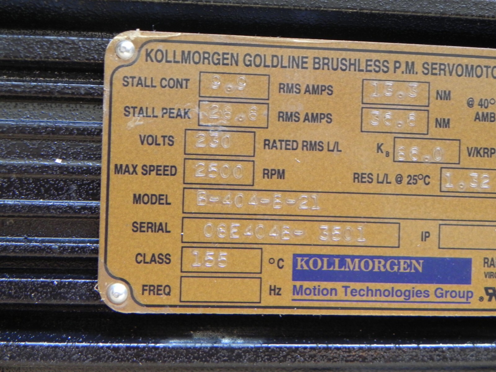 Kollmorgen Goldline Brushless P.M. Servomotor Radford B-404-B-21 with Cable NEW
