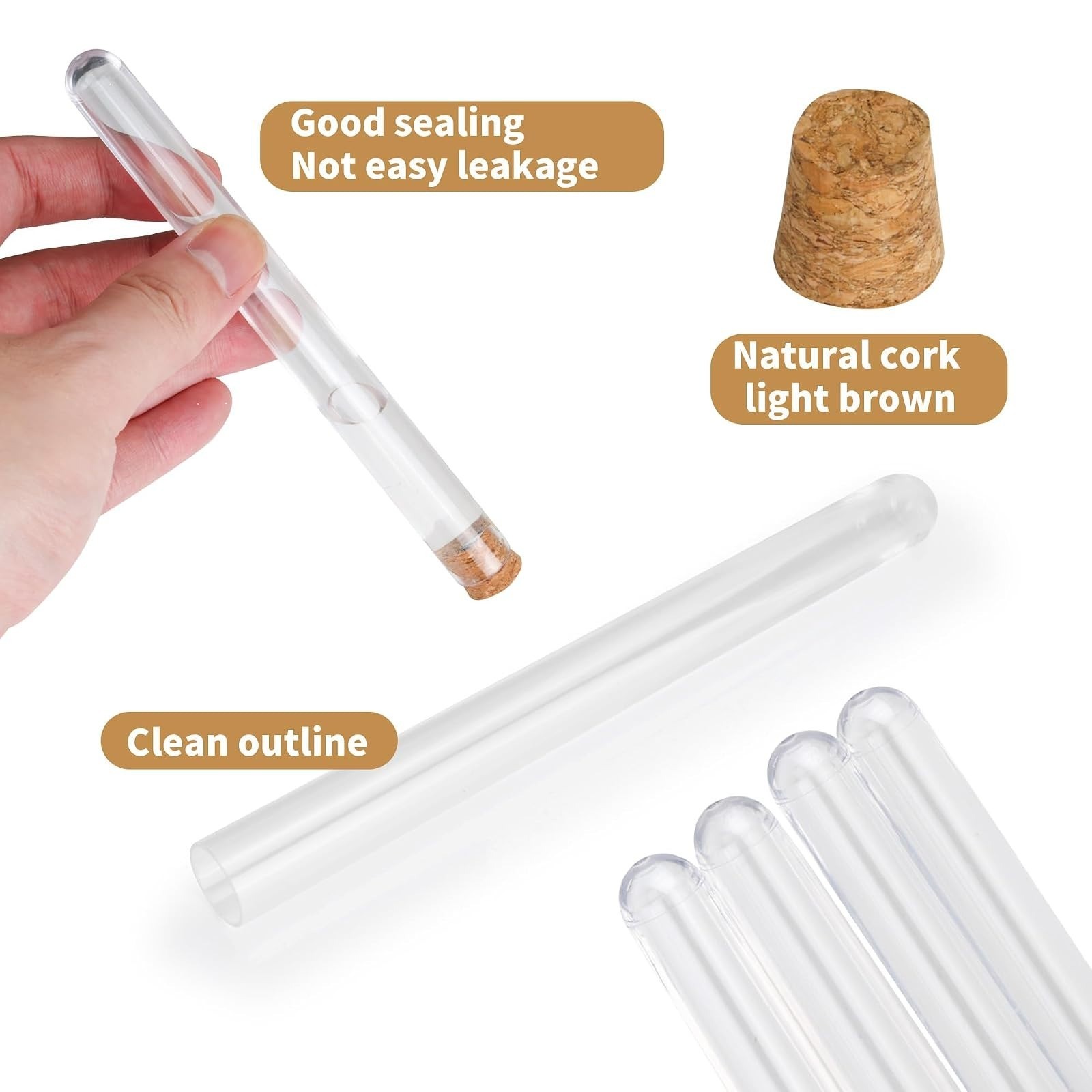 50 Pcs 20ml Test Tubes with Cork Stoppers | Clear Plastic Storage Tubes
