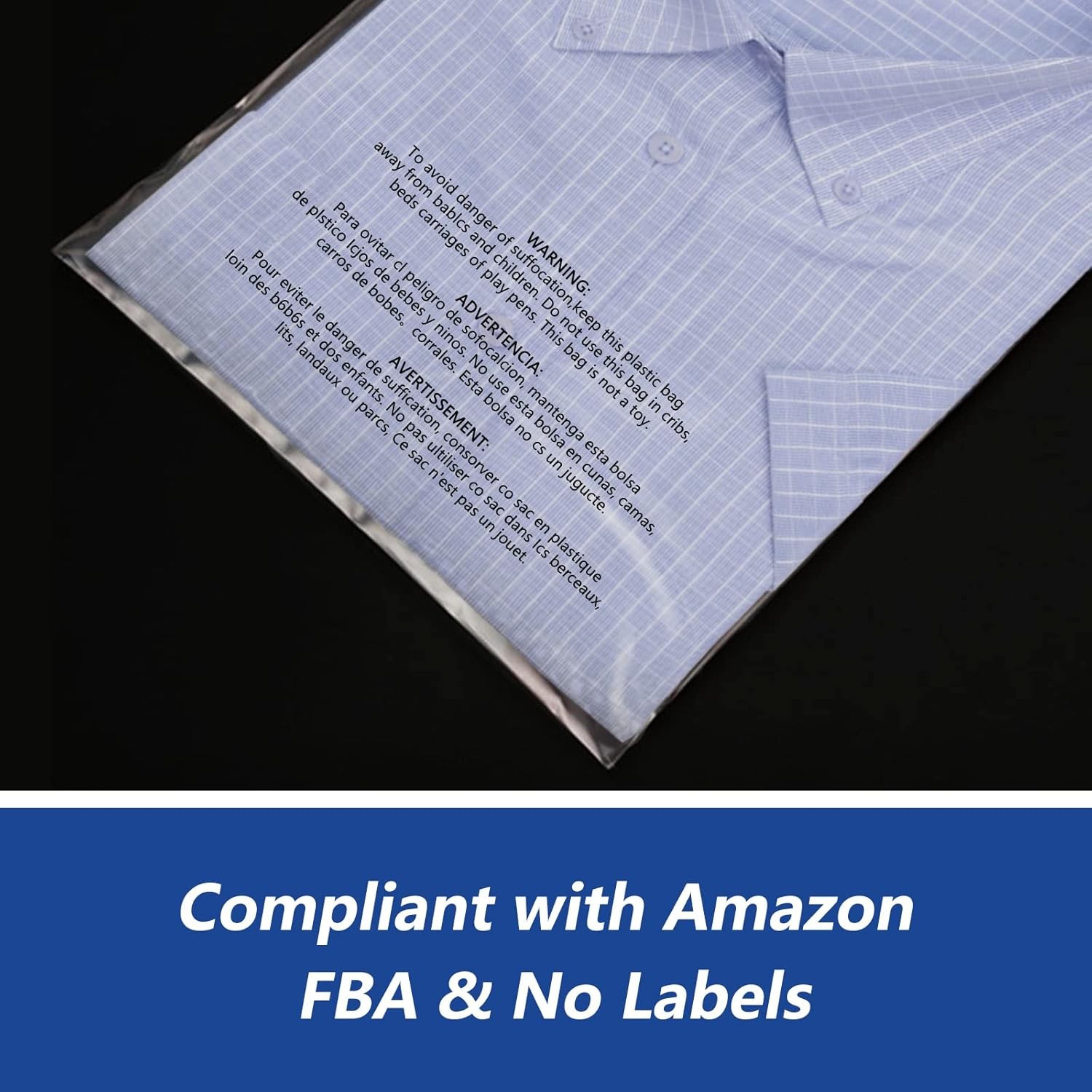 100-1000Pack Suffocation Warning Clear Poly Bags Self Adhesive for Shirt Apparel