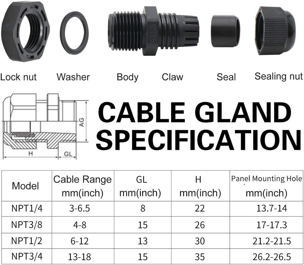 Versatile Nylon Cable Glands Kit 38pcs Waterproof for Indoor and Outdoor Use