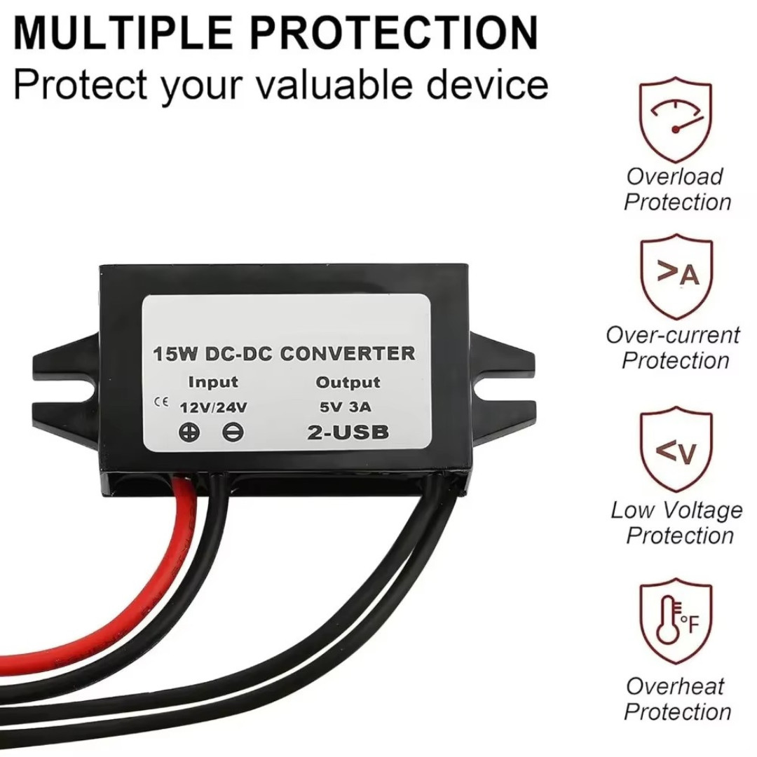 DC-DC 12V To 5V Converter Step Down Module USB Output Power Adapter