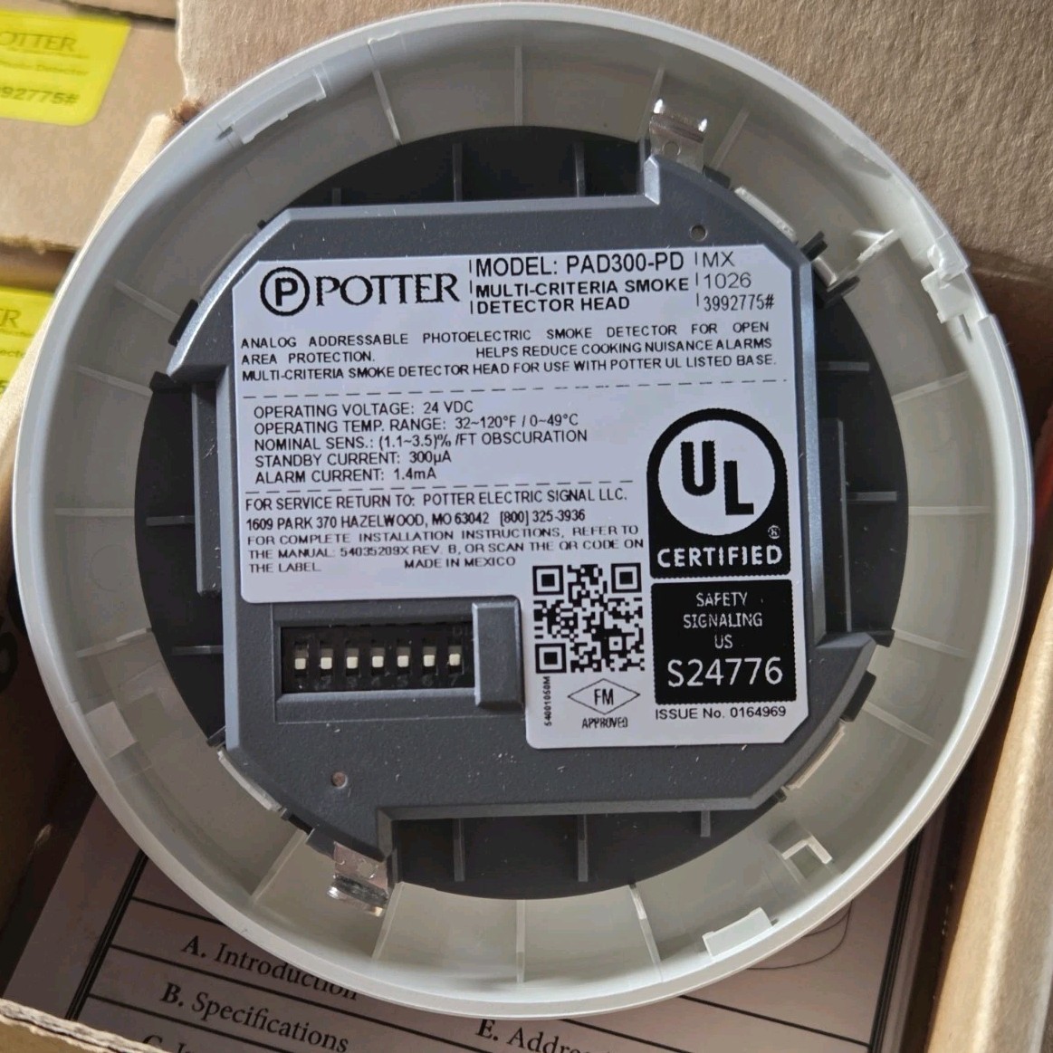 POTTER PAD300-PD PHOTOELECTRIC SMOKE DETECTOR – BRAND NEW – 119 AVAILABLE