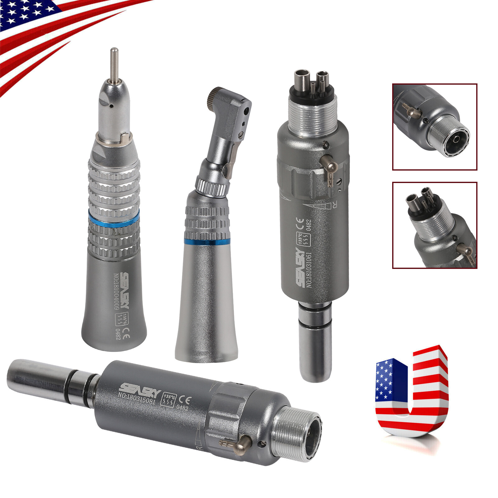 Dental Low Slow Speed Handpiece E-type Contra Angle Micro Air Motor 2/4 Hole 1:1