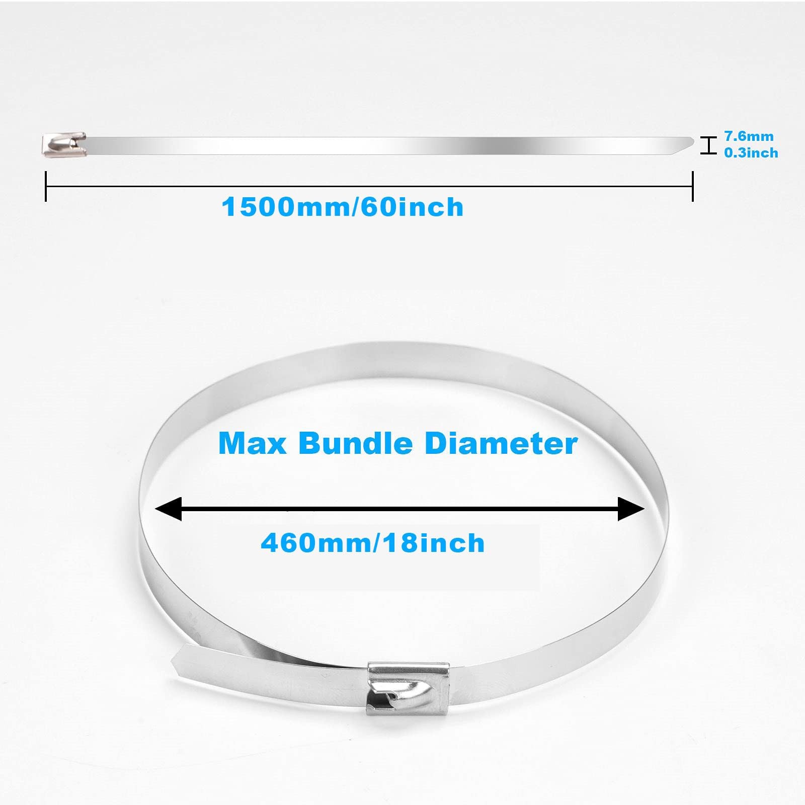 Metal Zip Ties, 60 Inch Extra Long 390Lb Stainless Steel Cable Ties, Heavy Du…