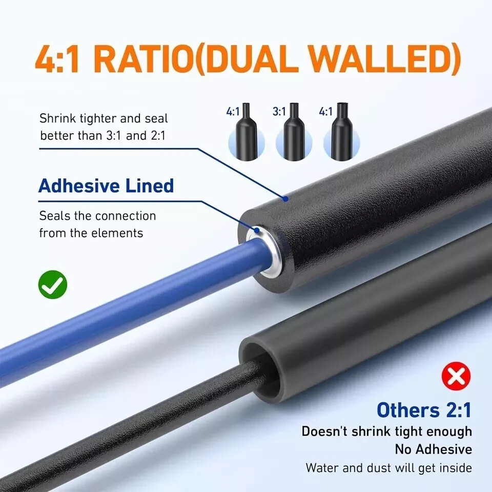 446 Pcs Heat Shrink Tubing Kit-4:1 Ratio Adhesive Lined Marine Grade Shrink