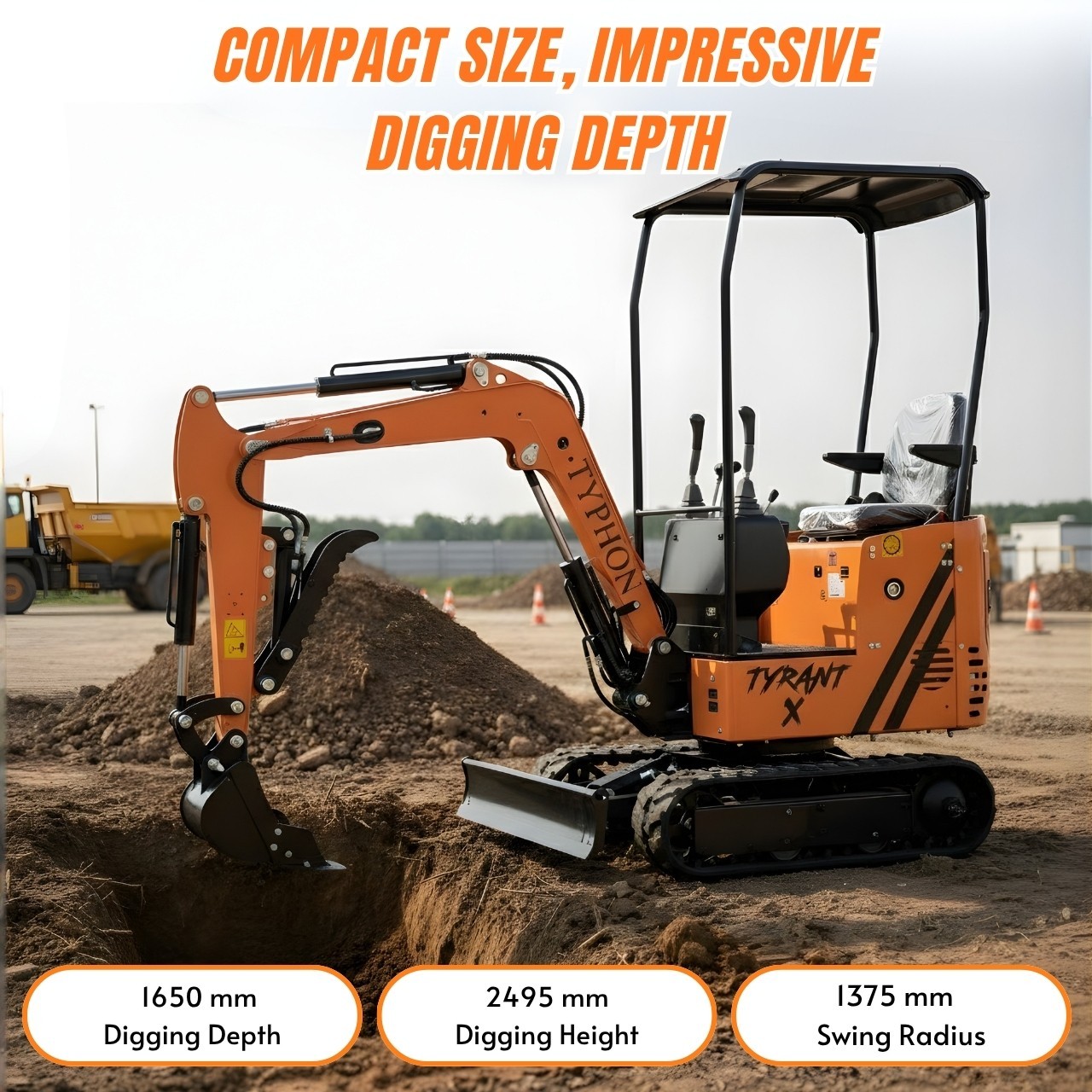 Free Ship TYPHON TYRANT X 1Ton Mini Excavator USA 13.5HP include 12 Attachments