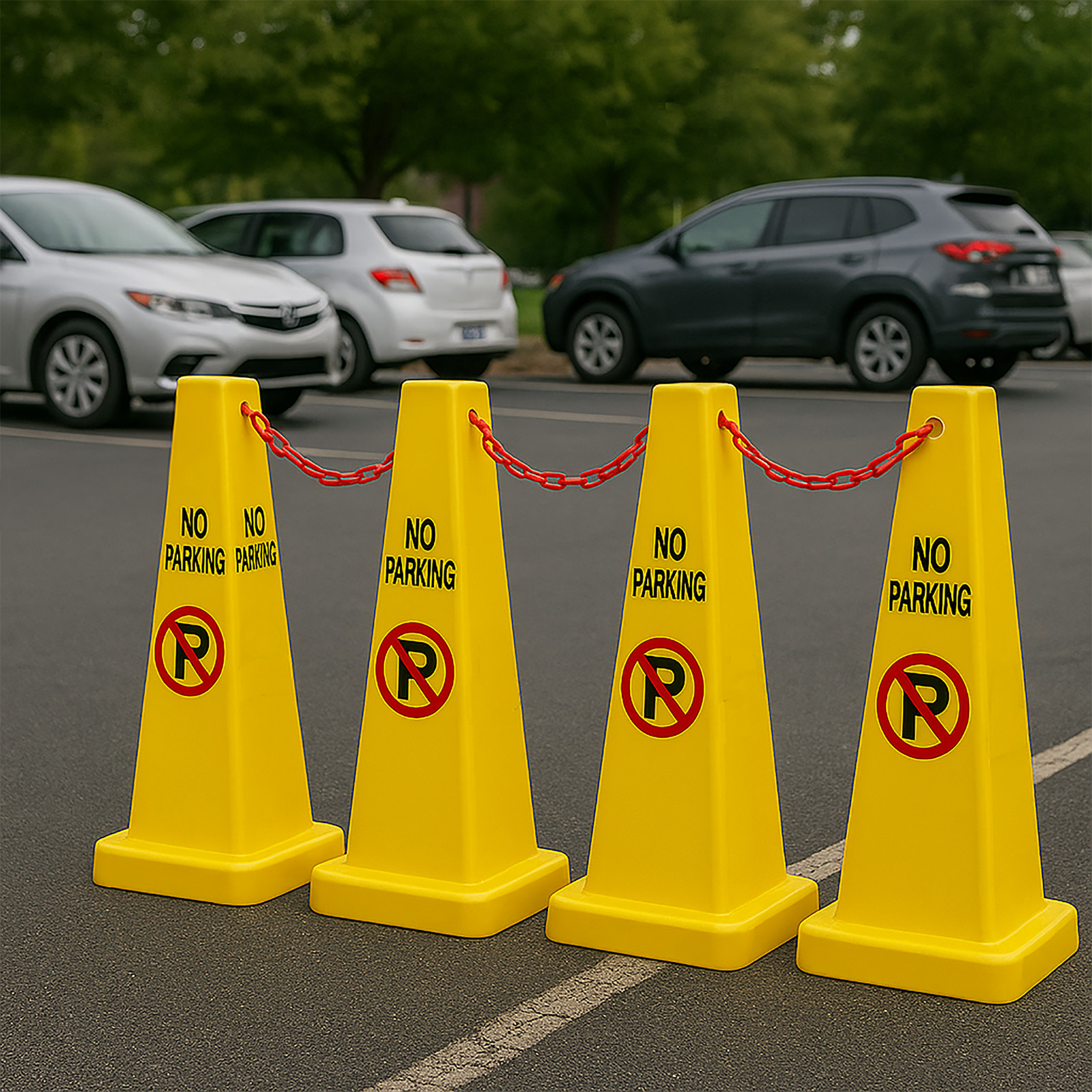 Electriduct 4 Sided No Parking Traffic Safety Cones – Yellow – 27″ Height
