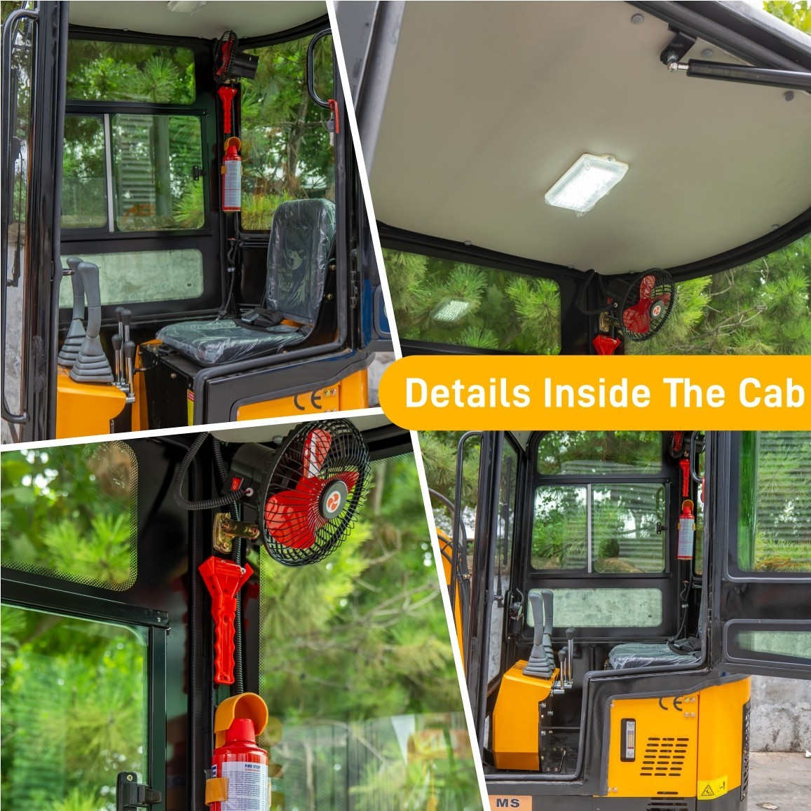 Enclosed cab 1.2Ton Mini Excavator With 9 Attachments Kit 13.5hp Mini Digger