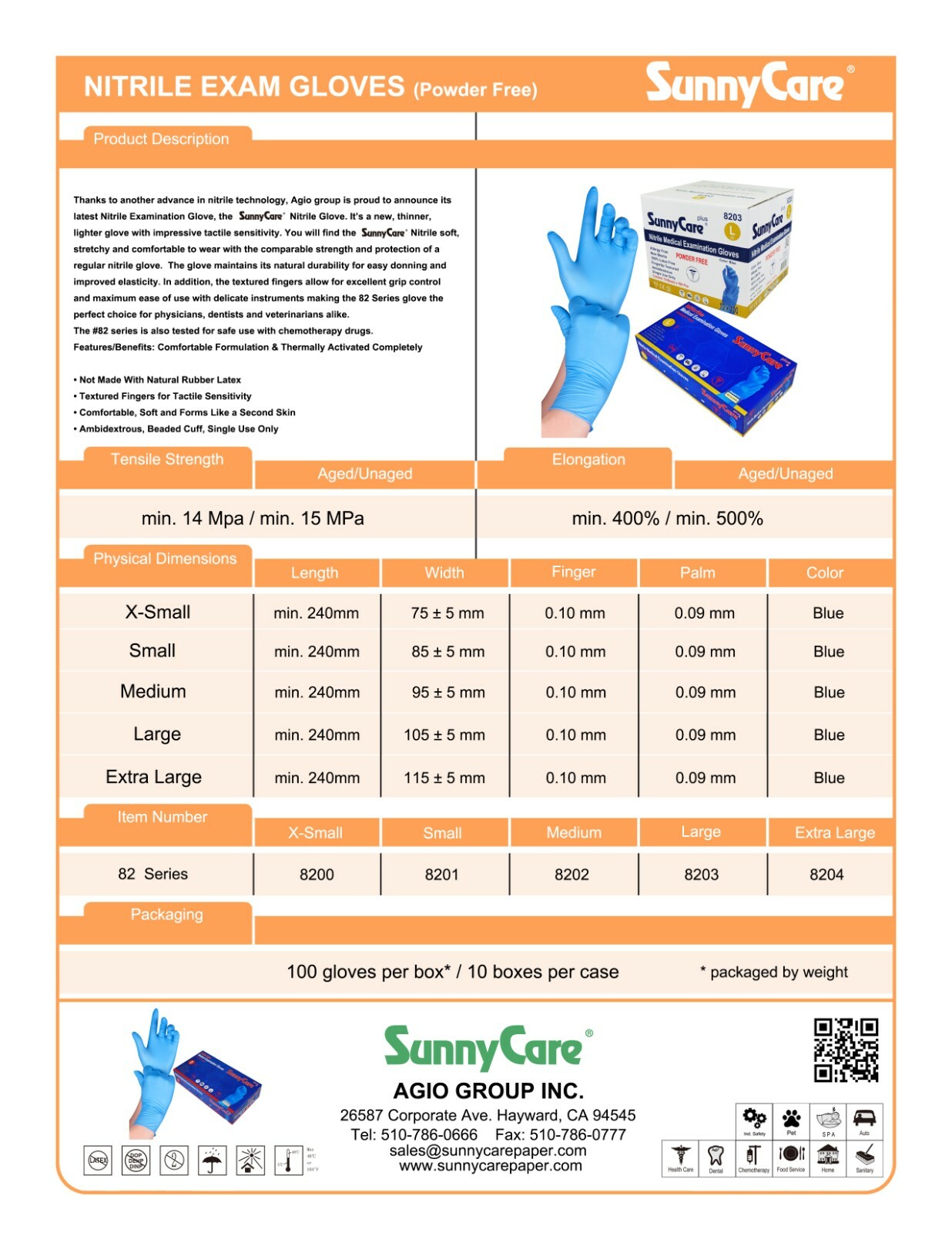 1000 SunnyCare #8204 Nitrile Exam Gloves Chemo-Rated (Powder Free Vinyl Latex)XL