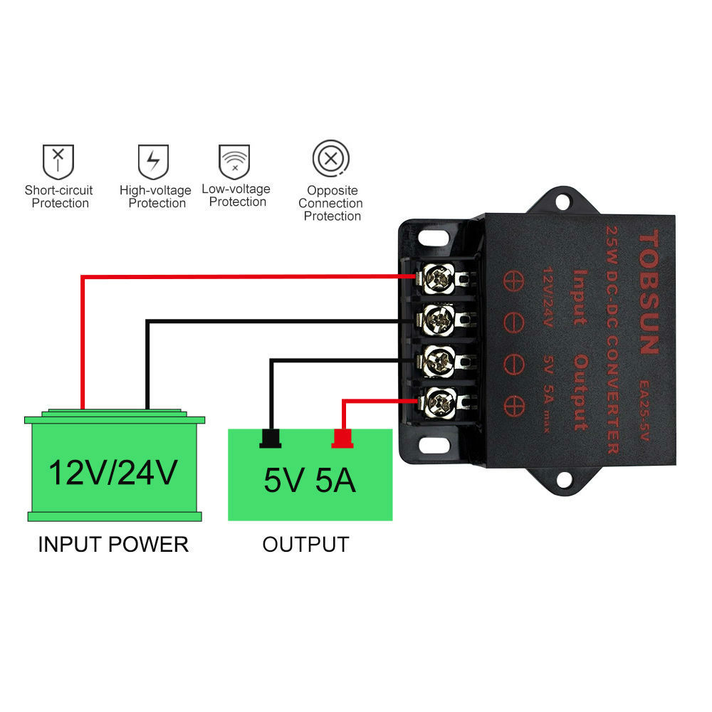 12V/24V to 5V 5A 25W DC-DC Converter Voltage Regulator Step Down Reducer Module