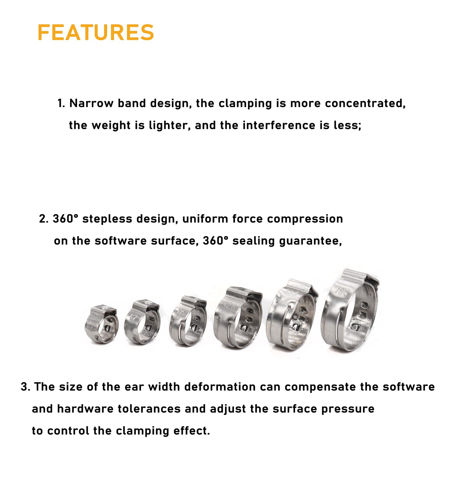 Single Ear Hose Clamps, Oetiker Clamps, 92Pcs(6.0mm-22.6mm) Crimp Pipe Clamps