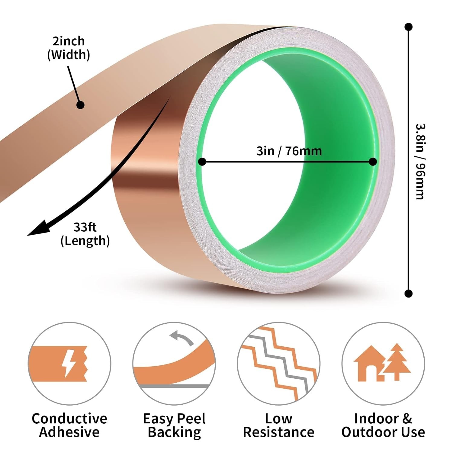Copper Foil Tape with Conductive Adhesive for Guitar & EMI Shielding (2 x 33)