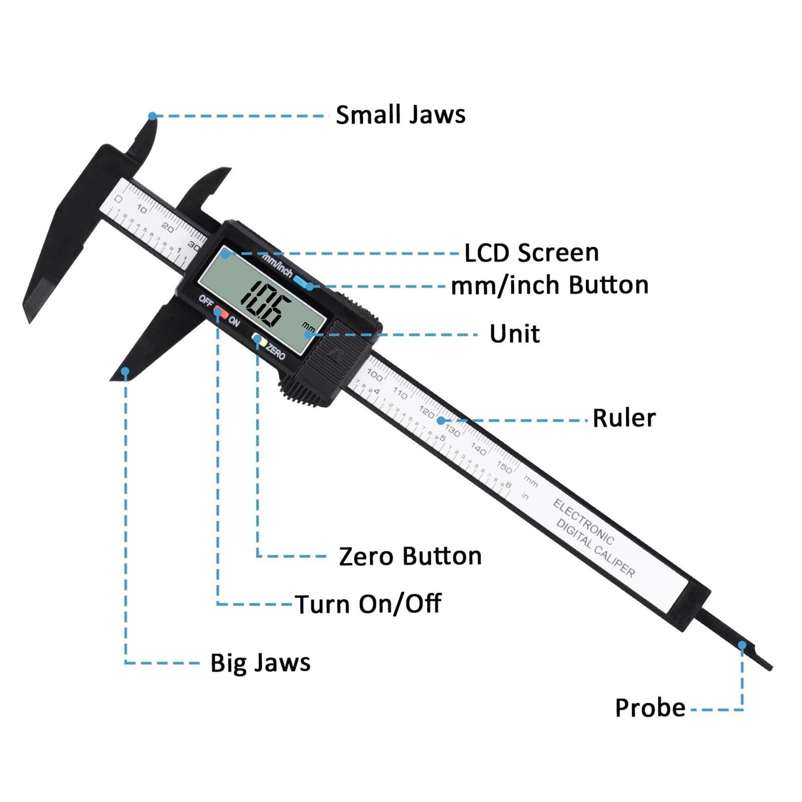 Adoric KC24 Digital Caliper 0-6 Inch Inch/mm Conversion Large LCD