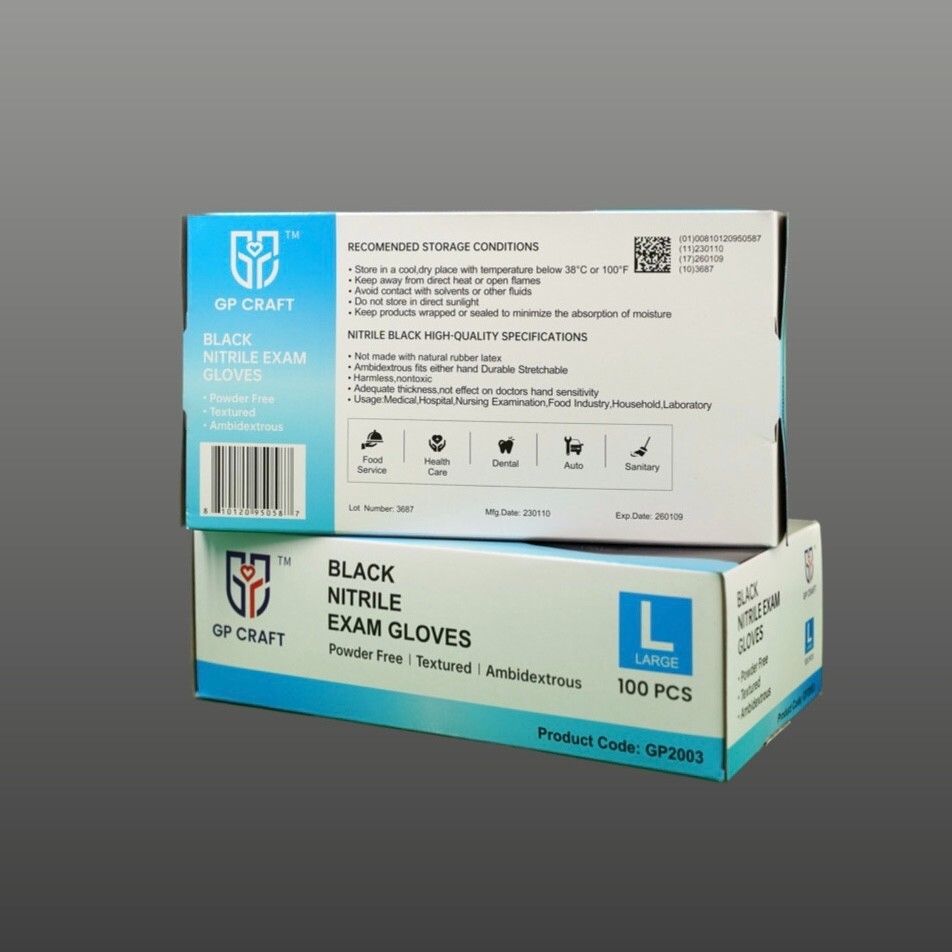 GP CRAFT Disposable Nitrile Exam Gloves, 4 Mil, Black, Chemo Rated, Case of 1000
