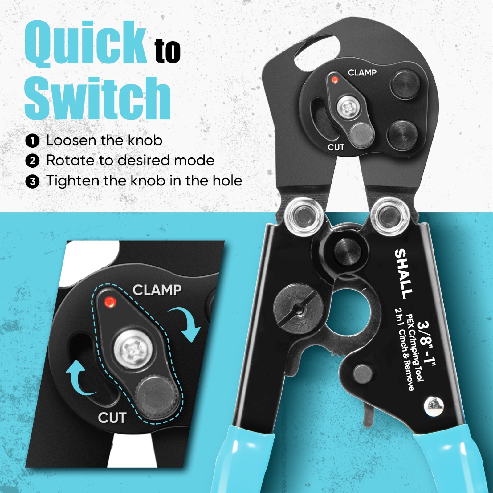 SHALL 2-IN-1 Pex Crimping Clamp Cinch & Remove Tool with Pipe Hose Cutter