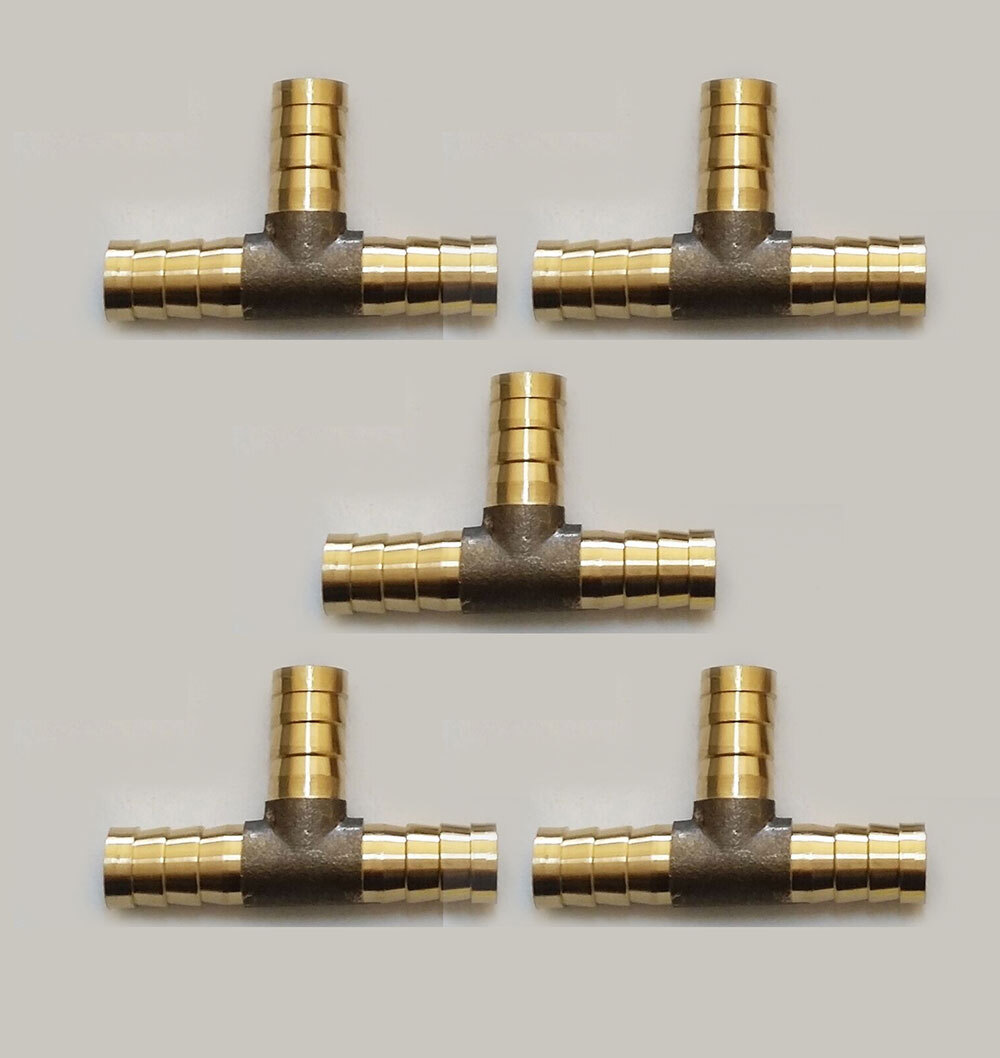 5PCS- 3/8 HOSE BARB TEE Brass Pipe 3 WAY T Fitting Thread Gas Fuel Water Air-