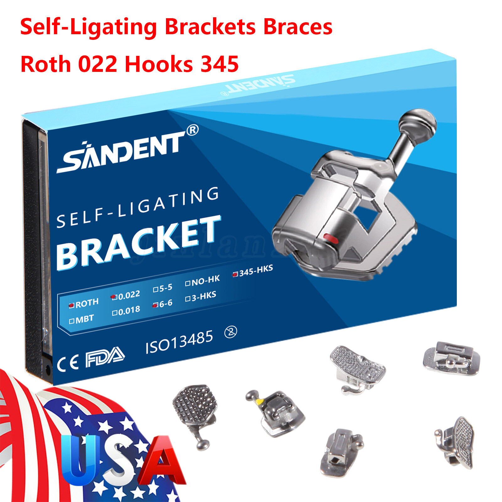 20Pcs/Pack Dental Orthodontic Self Ligating Braces Bracket Metal Brackets