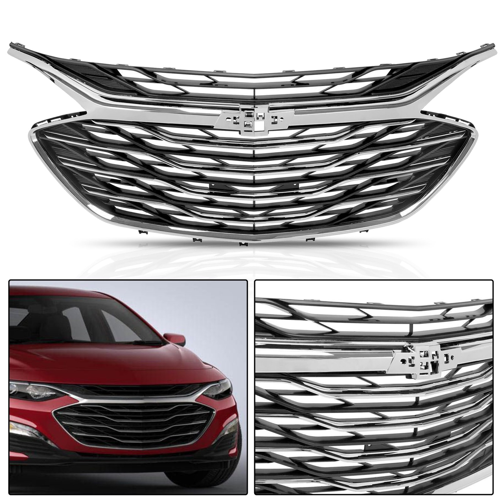 3PCS Front Upper Grille Lower Grill Chrome Molding For 2019-2023 Chevy Malibu