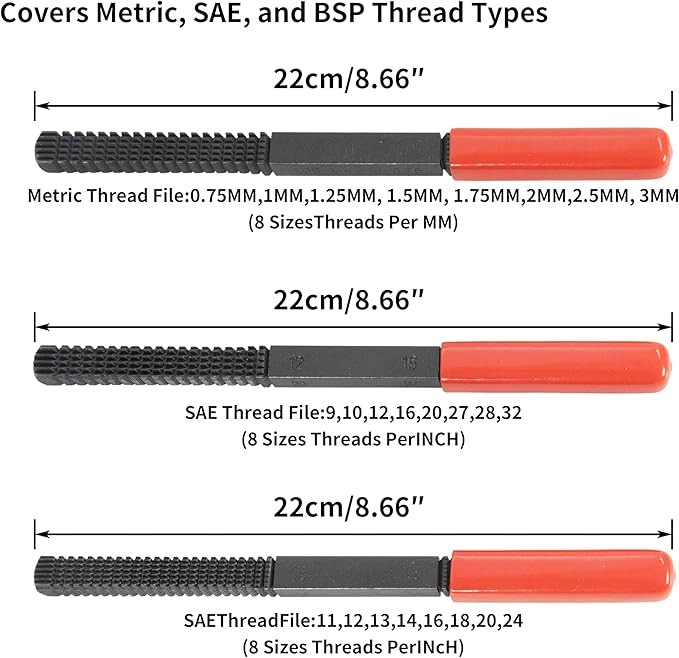 HFS(R) 3PCS Thread Repair File Set High Carbon Steel Thread Restorer SAE&Metric