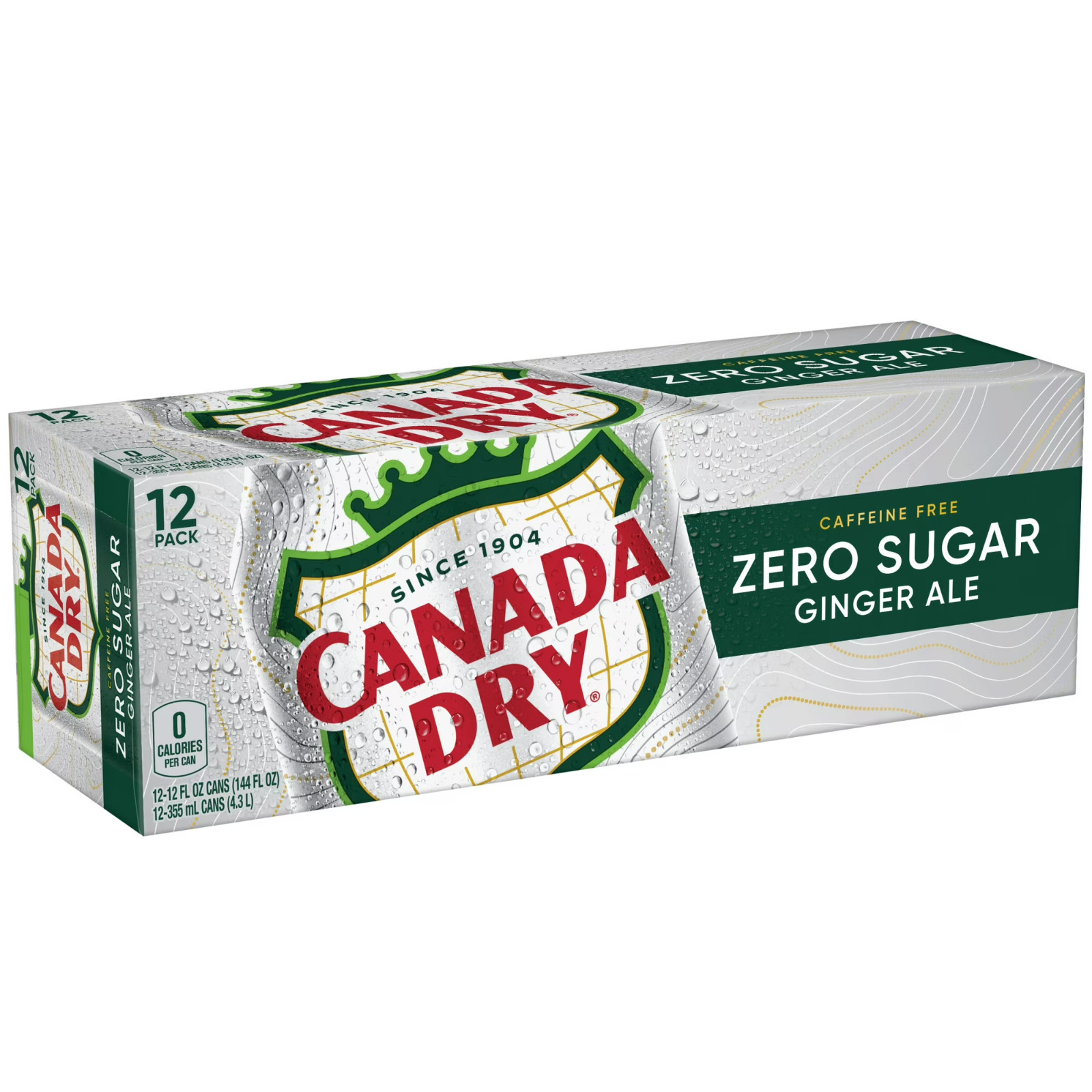 Canada Dry Caffeine Free Zero Sugar Ginger Ale Soda Pop, 12 fl oz, 12 Pack Cans