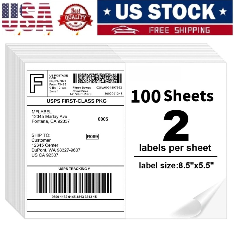 200- Premium 8.5×5.5 Round Corner Shipping Labels Half Sheet Self Adhesive