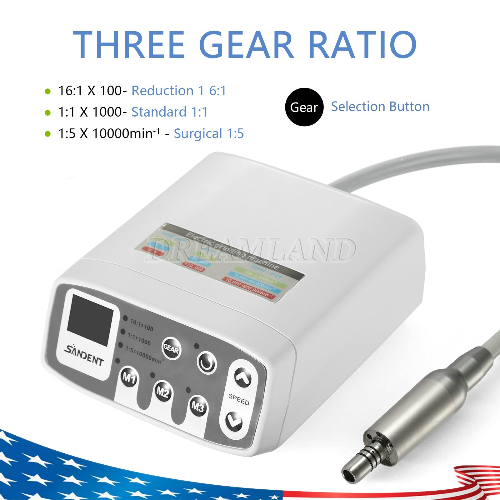 SANDENT motor electrico dental pieza de mano LED 1:5/1:1/1:4.2 contra angulo USA