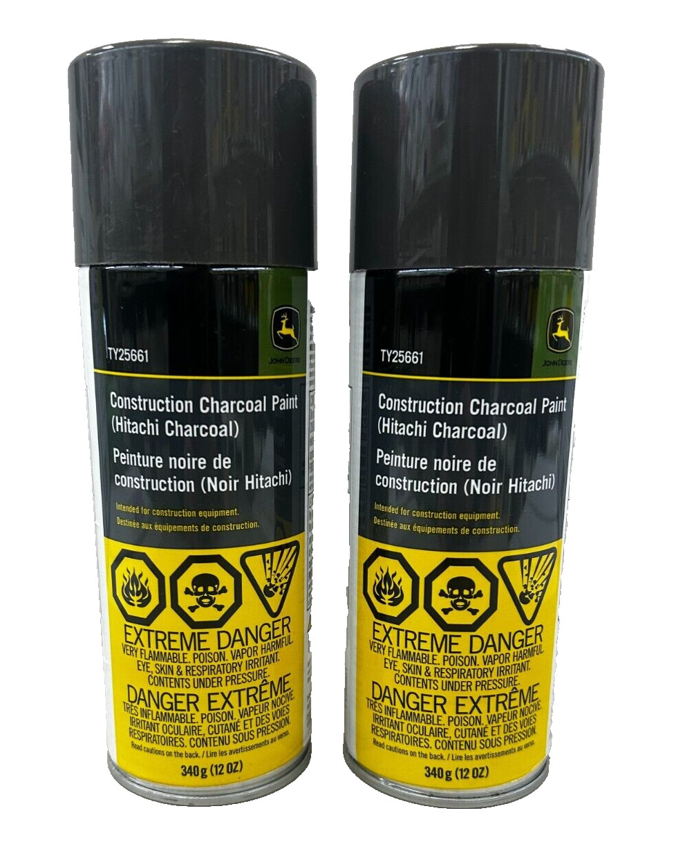 2 cans – John Deere Construction Charcoal Gray Spray Paint Can 12oz TY25661 New