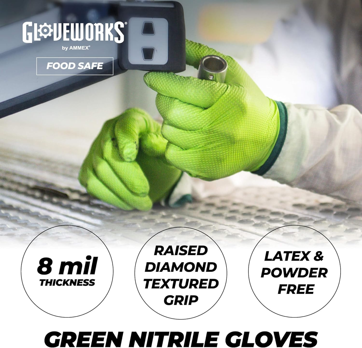 HD Green Nitrile Gloves, 8 Mil Nitrile Gloves Medium-Xxl Sizes, Nitrile Disposab